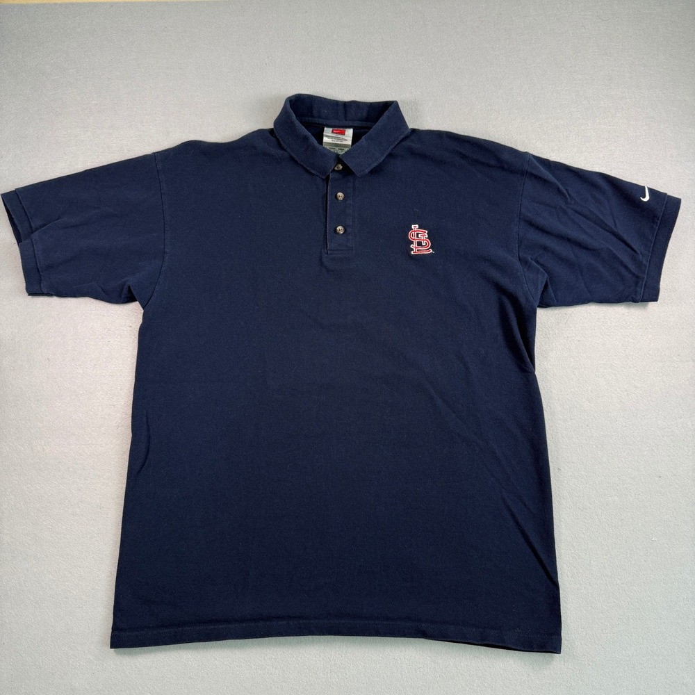Vintage Nike St. Louis Cardinals Polo Shirt Mens XL Navy Blue MLB Short Sleeve